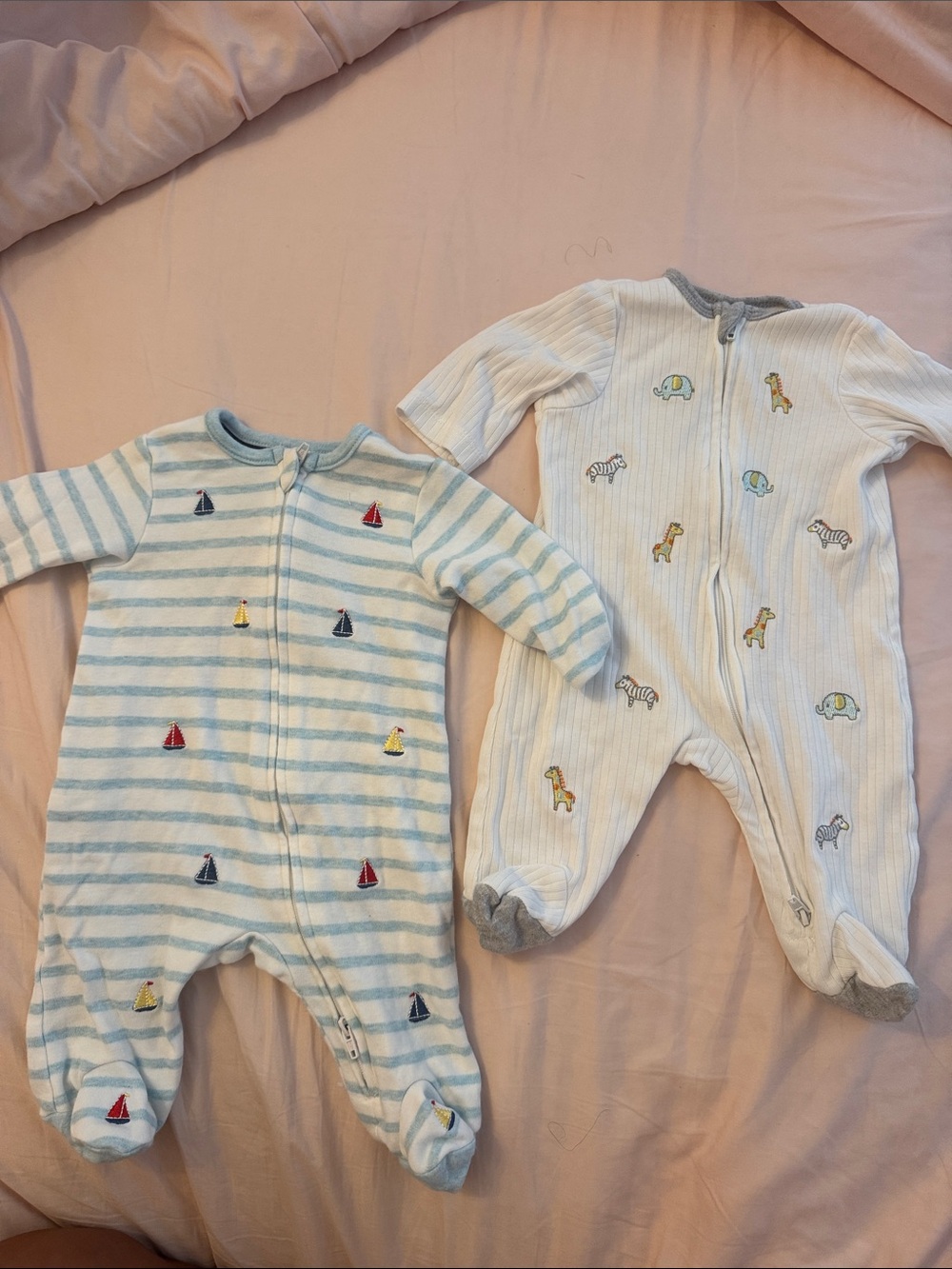 Little Me Newborn onesies- worn once- animal print and sailboat print